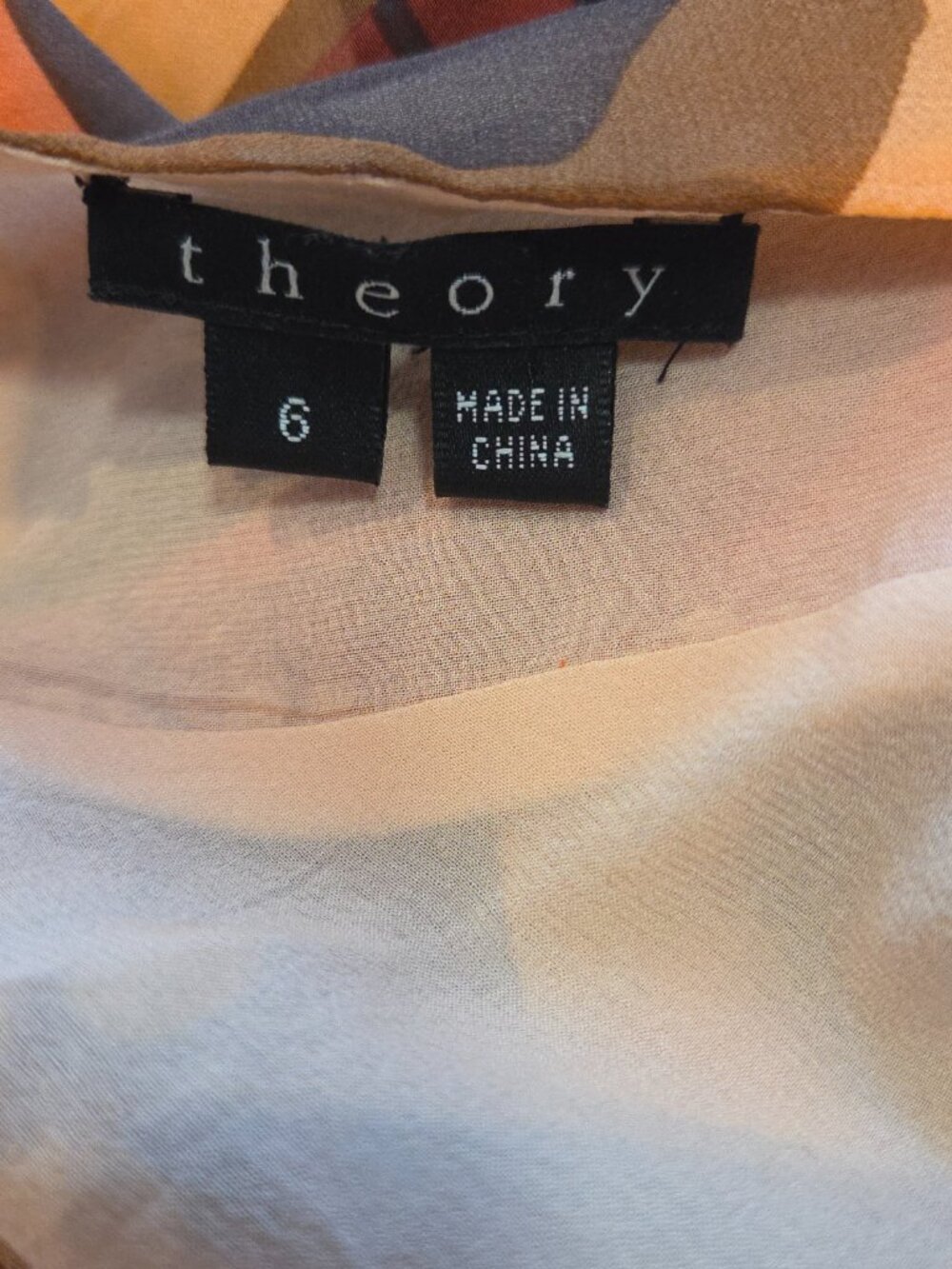 Theory Y2K 100% Silk Slip Dress Sz 6 Abstract Geo Print Brown Orange Cream - Picture 7 of 8